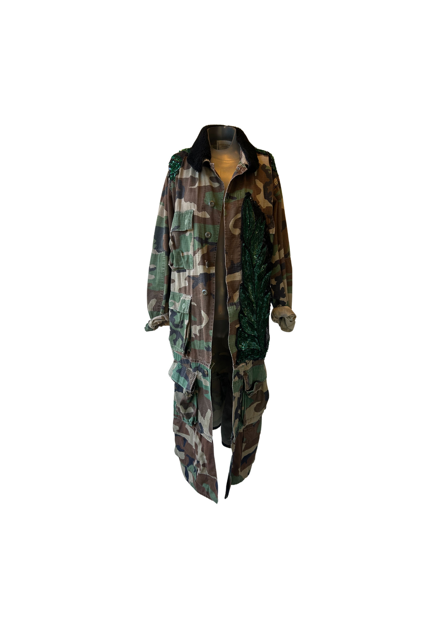 Emerald beaded Camo Duster