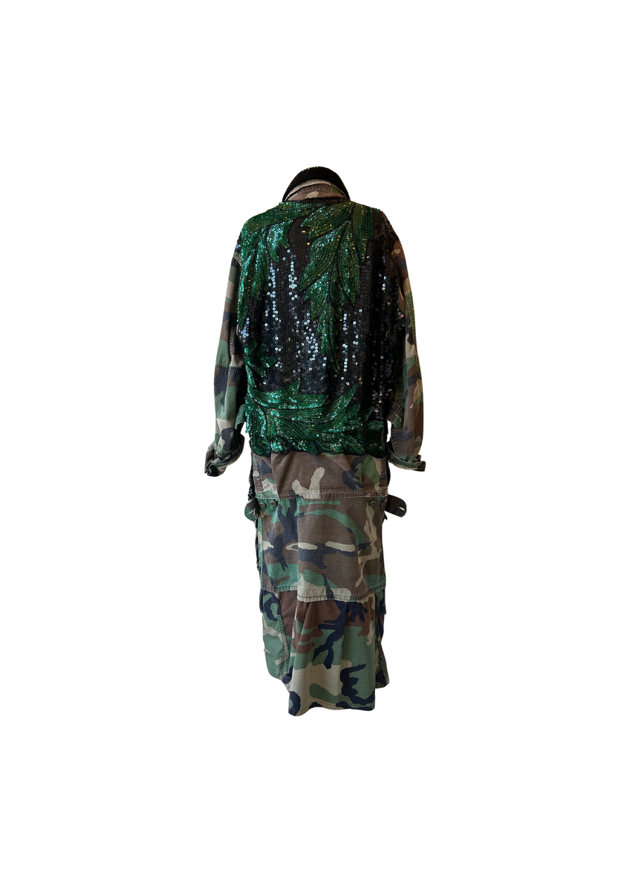 Emerald beaded Camo Duster