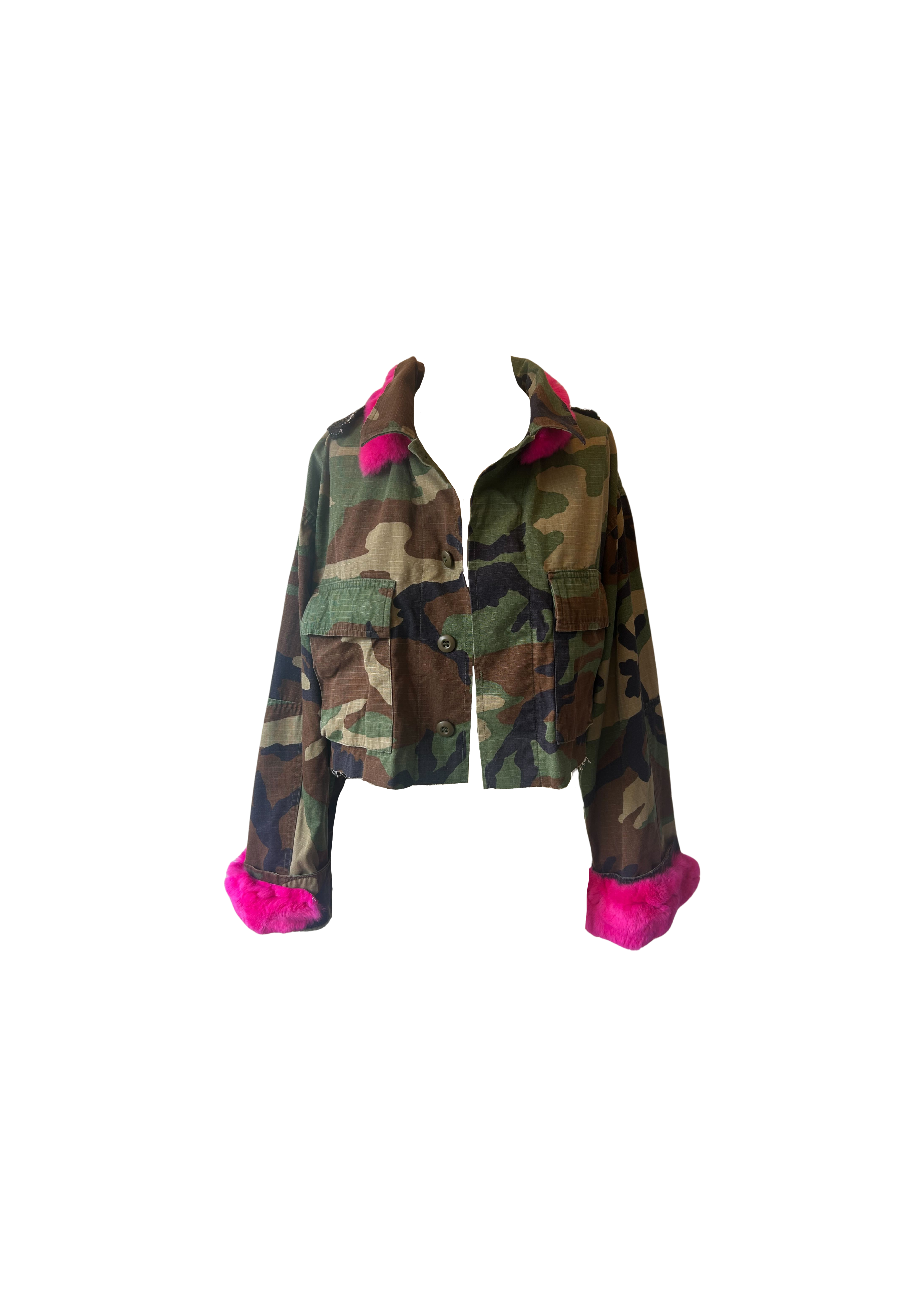 Camo coat with pink fur on sale